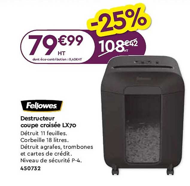 destructeur coupe croisée lx70 fellowes