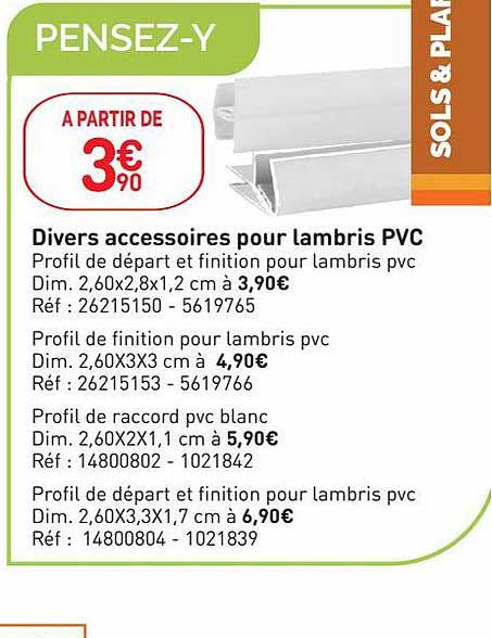 divers accessoires pour lambris pvc