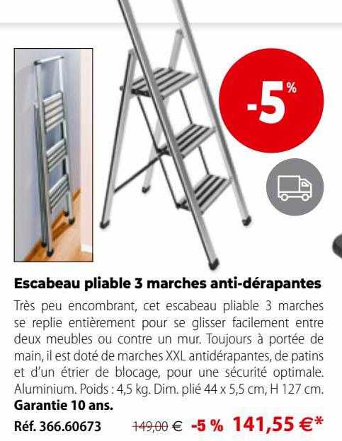 escabeau pliable 3 marches anti-dérapantes
