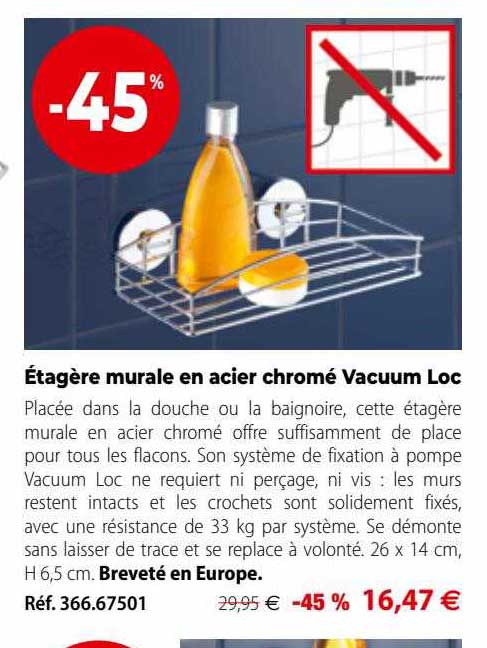 étagère murale en acier chromé vacuum loc