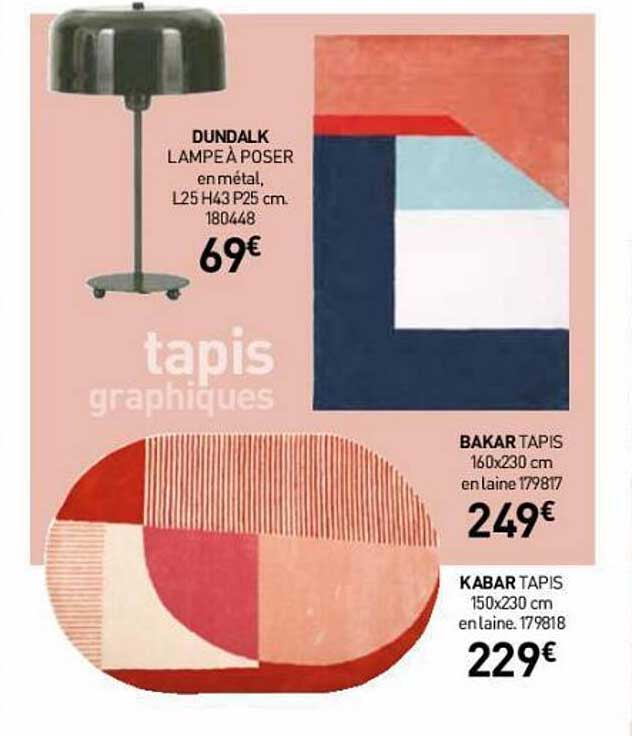 lampe à poser dundalk, tapis dakar, tapis kabar