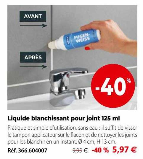liquide blanchissant pour joint 125ml