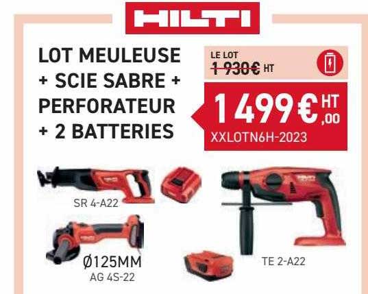 lot meuleuse + scie sabre + perforateur + 2 batteries hilti