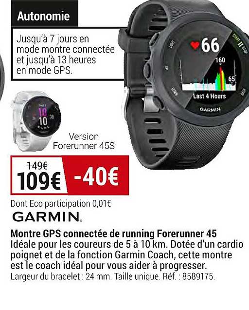 montre gps connectée de running forerunner 45 garmin