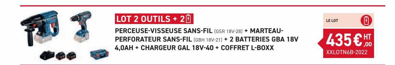 perceuse-visseuse sans fil + marteau-perforateur sans-fil + 2 batteries gba 18v 4,0Ah + chargeur gal 18v-40 + coffret l-boxx bosch