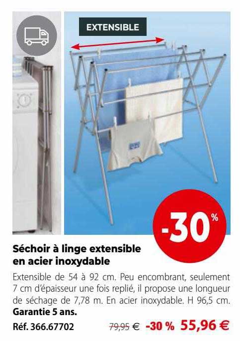 séchoir à linge extensible en acier inoxydable