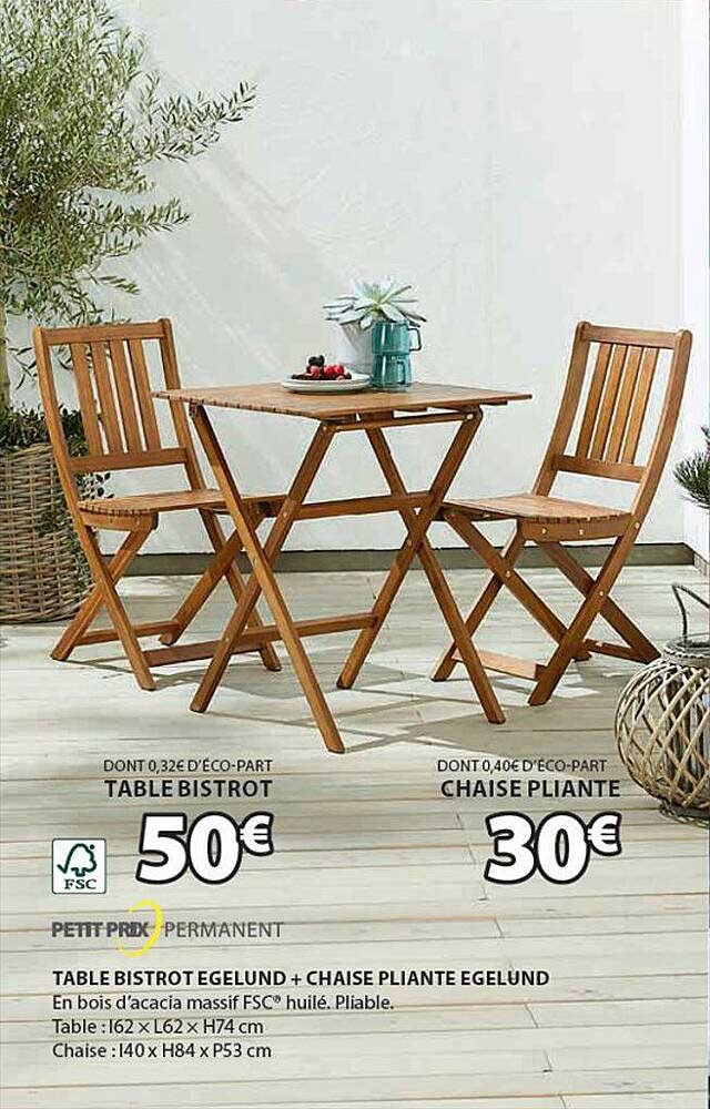 Table Bistrot Egelund + Chaise Pliante Egelund