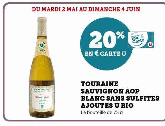 touraine sauvignon aop blanc sans sulfites ajoutés u bio