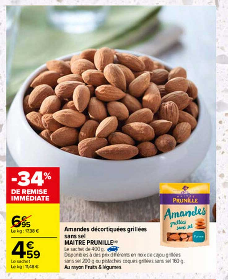 amandes décortiquées grillées sans sel maître prunille