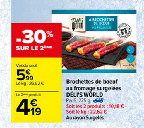 brochettes de bœuf au fromage surgelées déli's world