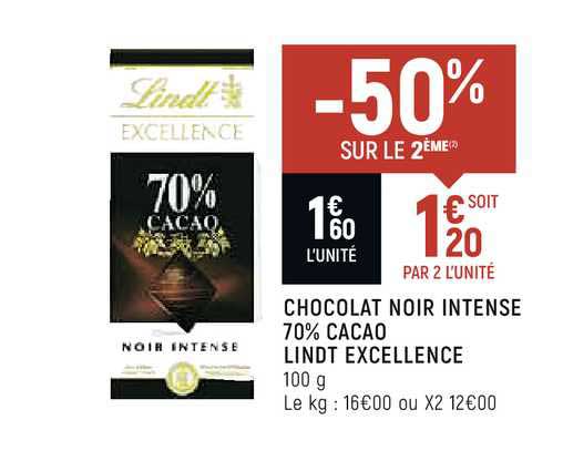 Chocolat Noir Intense 70% Cacao Lindt Excellence -50% Sur Le 2ème