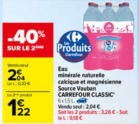 eau minérale naturelle calcique et magnésienne source vauban carrefour classic'