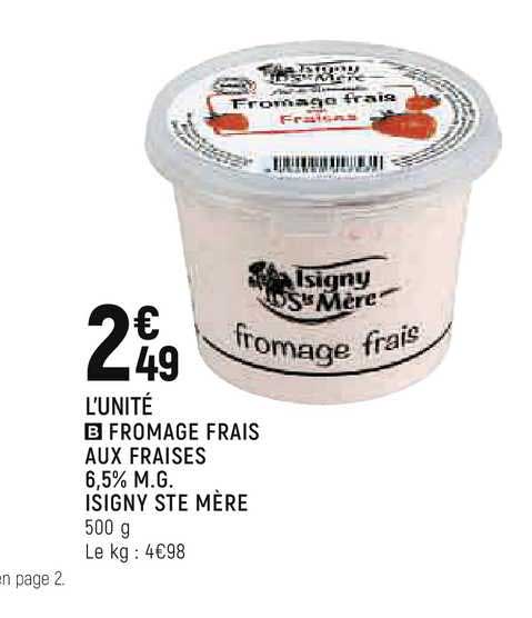fromage frais aux fraises 6.5% m.g. isigny ste mère