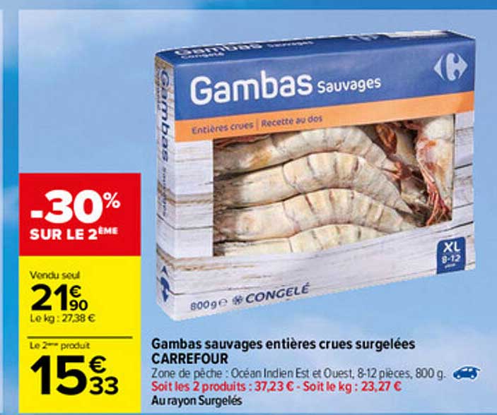 Gambas Sauvages Entières Crues Surgelées Carrefour
