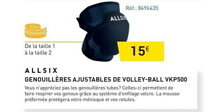 genouillères ajustables de volley-ball vkp500 allsix
