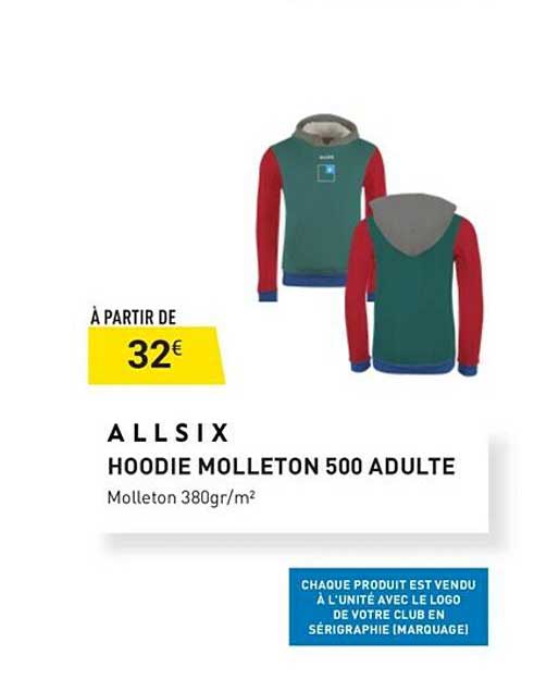 hoodie molleton 500 adulte allsix