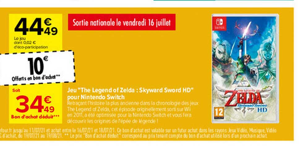 jeu "the legend of zelda : skyward sword hd" pour nintendo switch