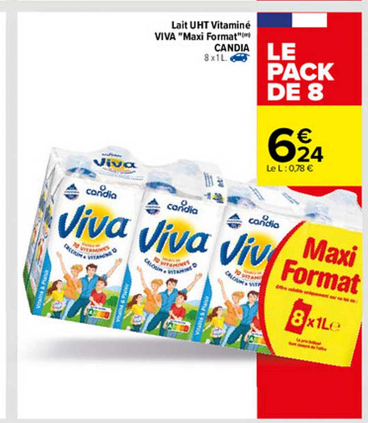 lait uht vitaminé viva "maxi format" candia