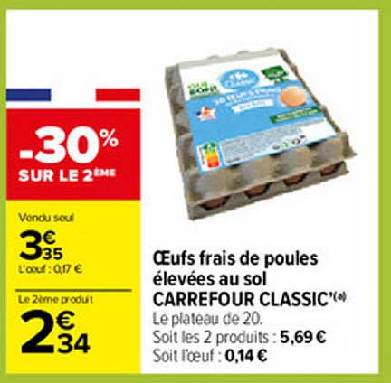 oeufs frais de poules élevées au sol carrefour classic