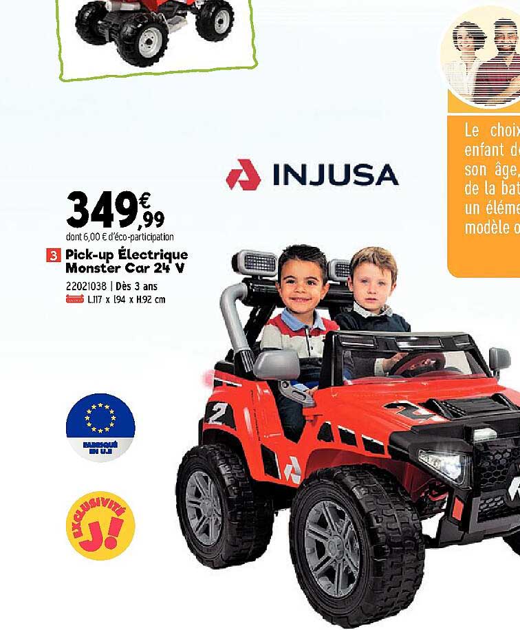 pick-up électrique monster car 24 v injusa