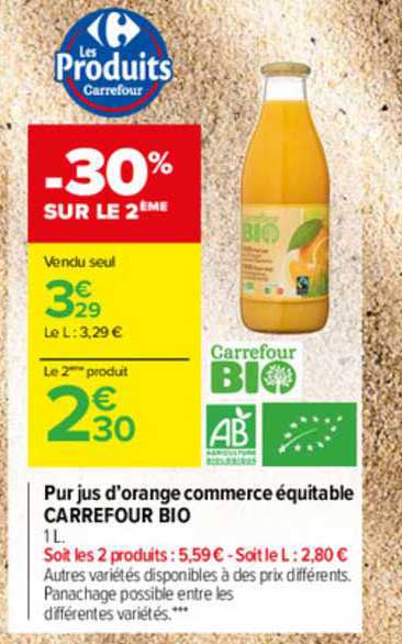pur jus d'orange commerce équitable carrefour bio