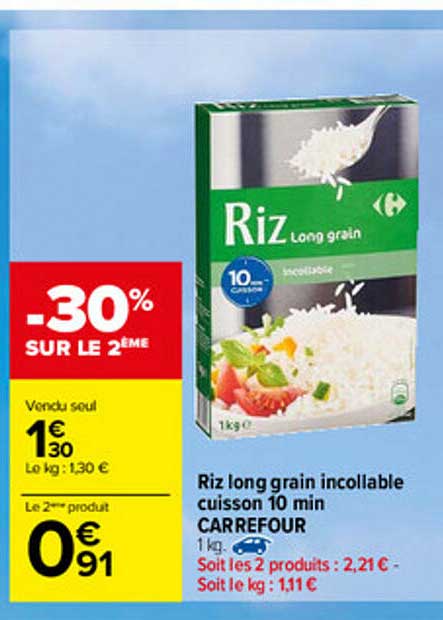 riz long grain incollable cuisson 10 min carrefour