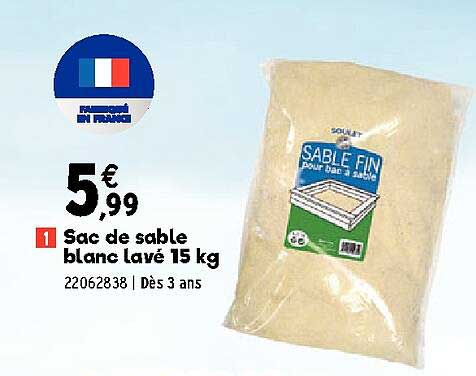 sac de sable blanc lavé 15 kg