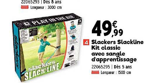 slackers slackline kit classic avec sangle d'apprentissage
