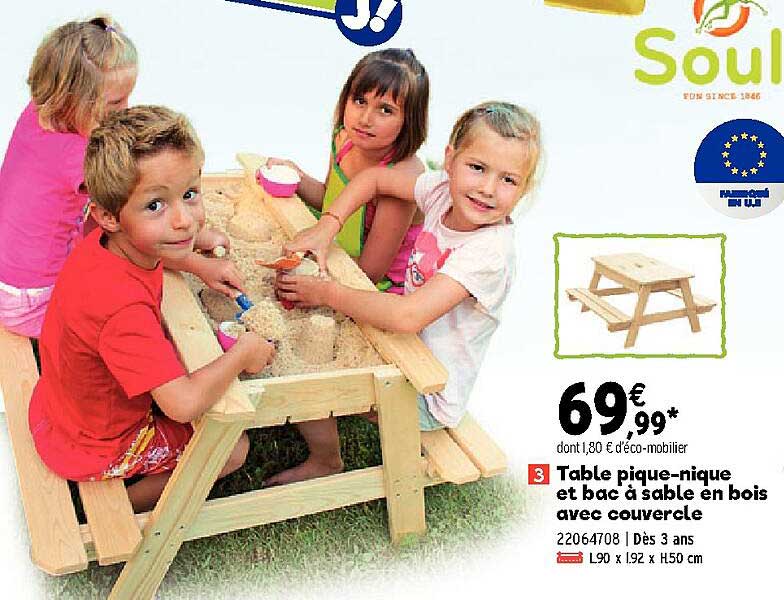 Table Pique-nique Et Bac à Sable En Bois Avec Couvercle