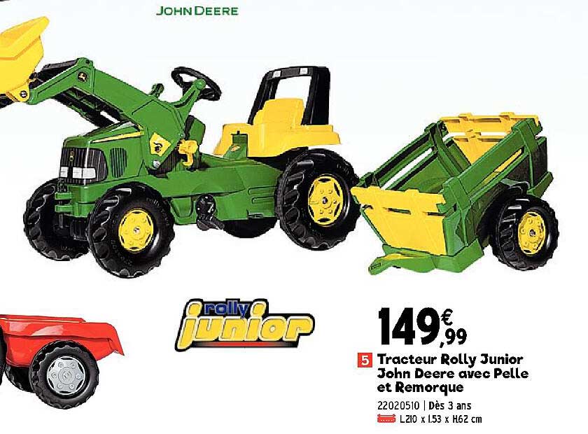 tracteur rolly junior john deere avec pelle et remorque