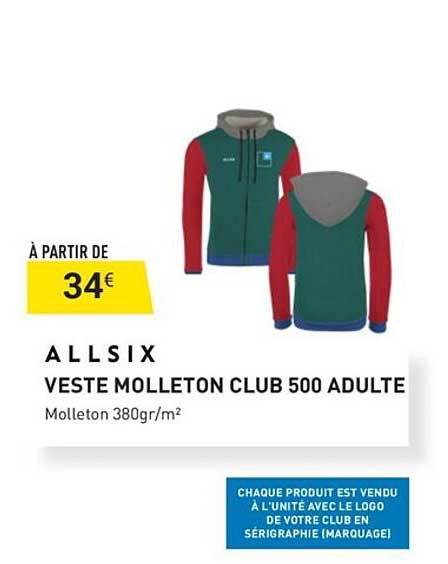 veste molleton club 500 adulte allsix