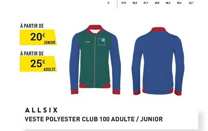 veste polyester club 100 adulte - junior allsix