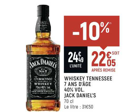 whiskey tennessee 7 ans d'âge 40% vol. jack daniel's