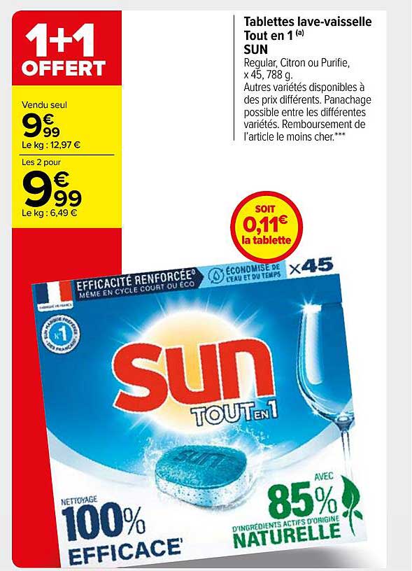 tablettes lave-vaisselle tout en 1 sun