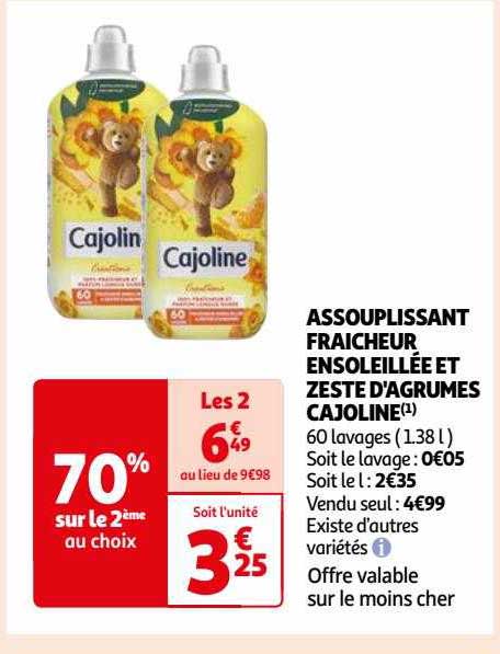 assouplissant fraîcheur ensoleillée et zeste d'agrumes cajoline