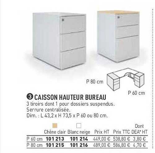 caisson hauteur bureau