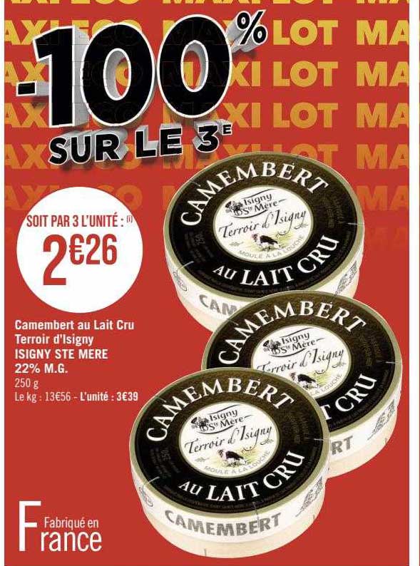 camembert au lait cru terroir d'isigny isigny ste mère 22% m.g.