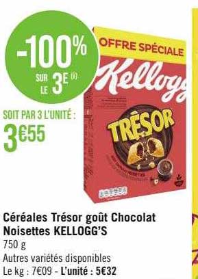 Céréales Trésor Goût Chocolat Noisettes Kellogg's