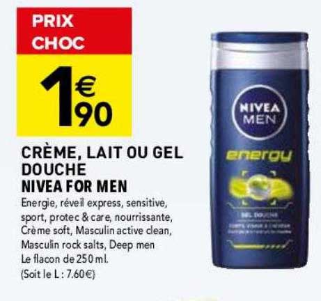 crème, lait ou gel douche nivea for men