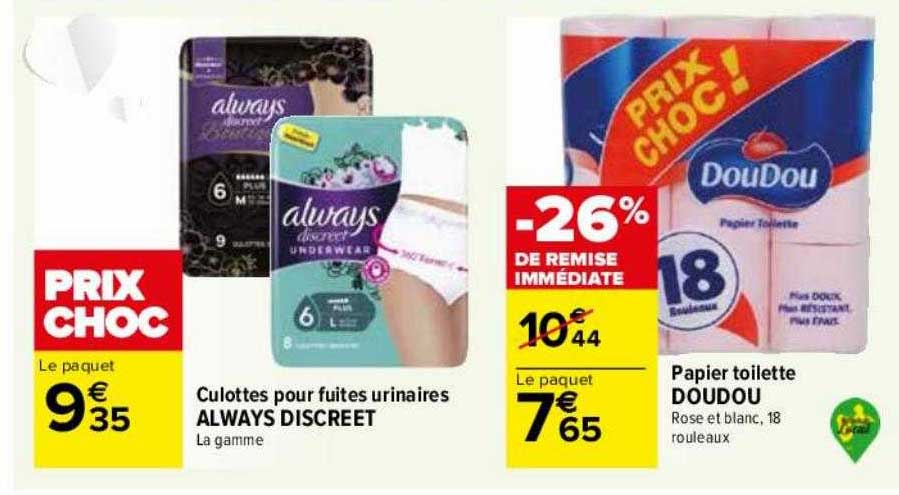 culottes pour fuites urinaires always discreet ou papier toilette doudou