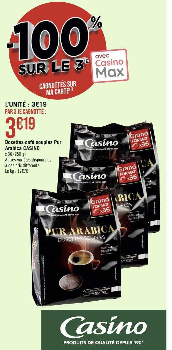 Dosettes Café Souple Pur Arabica Casino