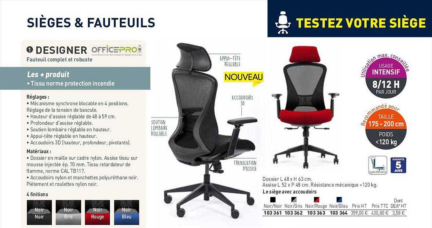 fauteuil complet et robuste designer officepro