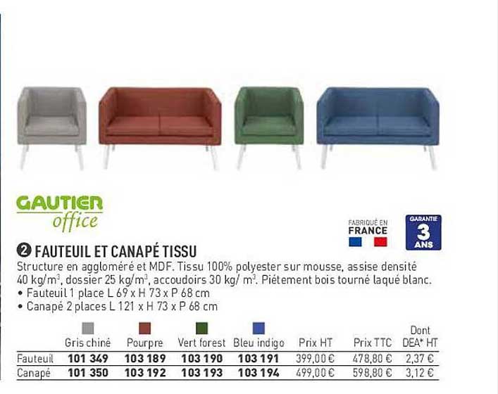 fauteuil et canapé tissu gautier office
