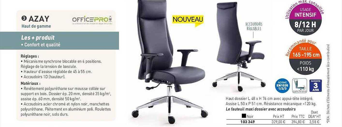 fauteuil haut de gamme azay office pro