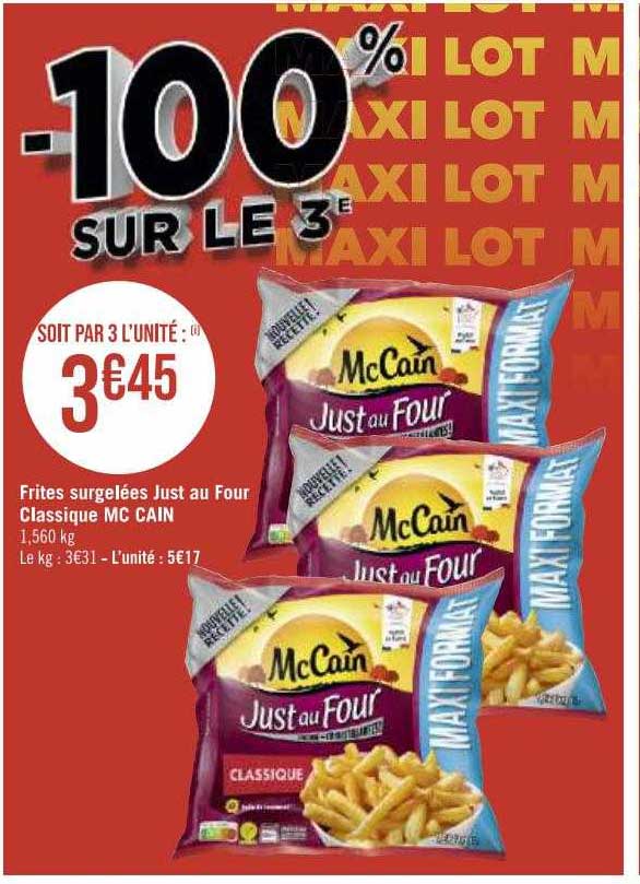 frites surgelées just au four classique mc cain