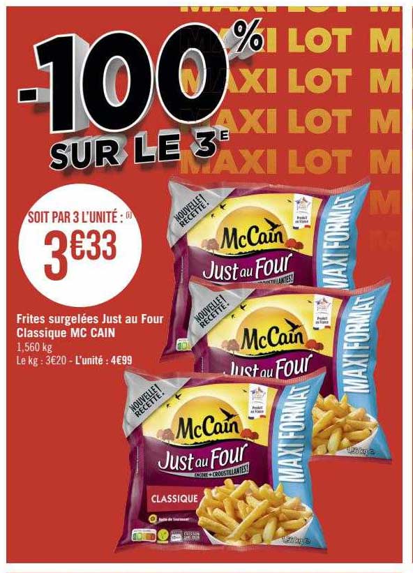 frites surgelées just au four classique mc cain