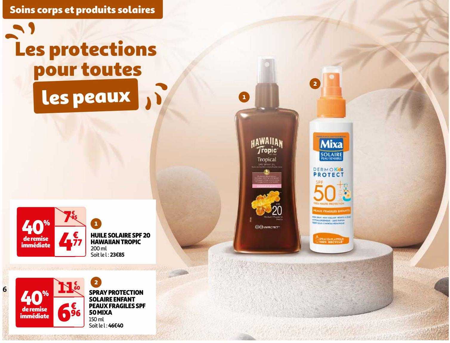 huile solaire spf 20 hawaiian tropic, spray protection solaire enfant peaux fragiles spf 50 mixa