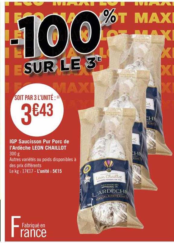 igp saucisson pur porc de l'ardèche léon chaillot