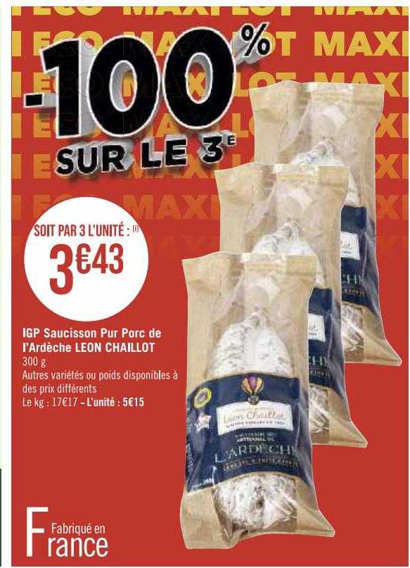 igp saucisson pur porc de l'ardèche léon chaillot