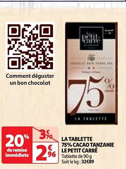 la tablette 75% cacao tanzanie le petit carré